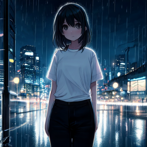 Anime Girl on Rainy Tokyo Street
