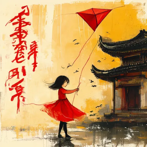 Red Girl with Kite